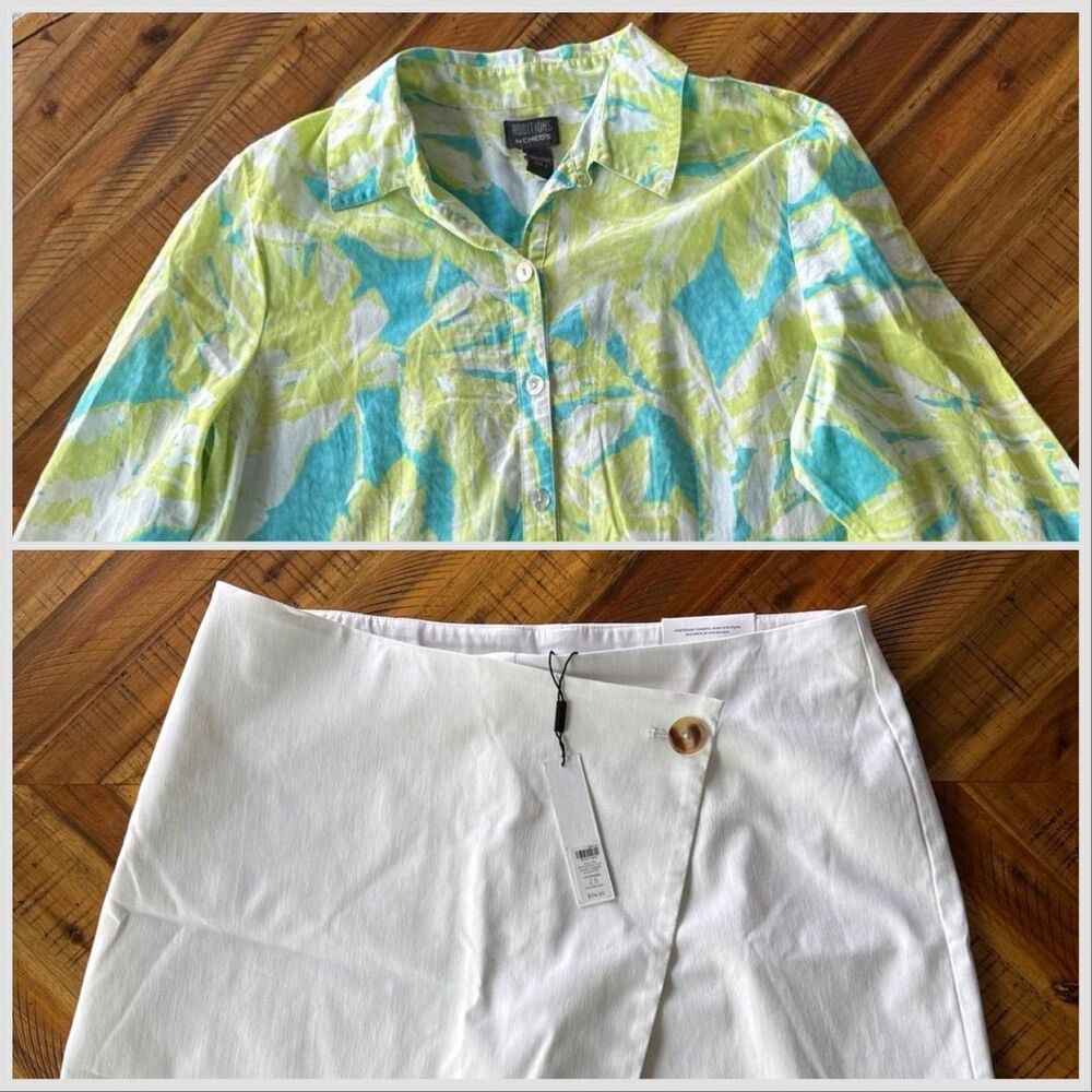 Chico’s tropical button-up shirt + skort bundle - Picture 1 of 12